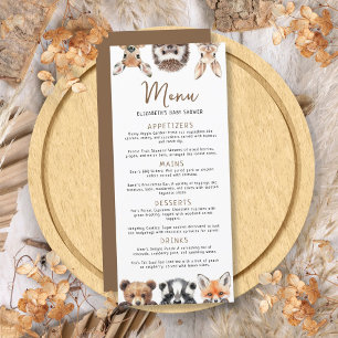 Cute Forest Friends Woodland Animals Baby Shower Menu