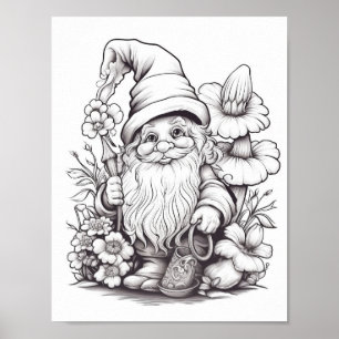 Cute Forest Gnome Coloring Poster