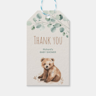 Cute forest leaves bear baby shower enclosure  gift tags
