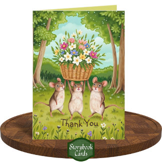Cute Forest Mice and Wildflowers Basket Thank You Card