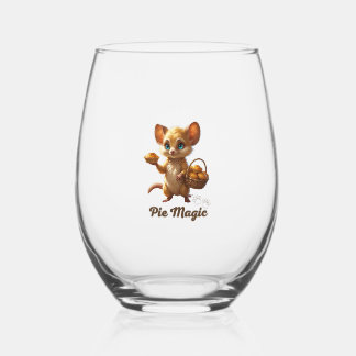 Cute Forest Mouse with Pies Stemless Wine Glass