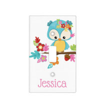 Cute Forest Owl Baby Girl Personalized Monogram Light Switch Cover