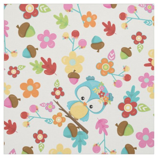 Cute Forest Owl Flowers & leaves Kawaii Girls Fabric