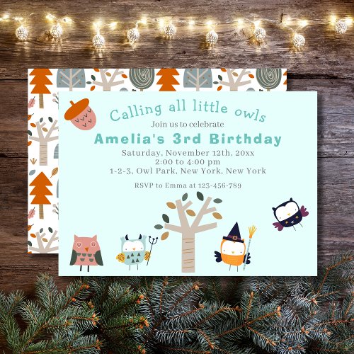Cute Forest Owl Kids Birthday Party Invitation