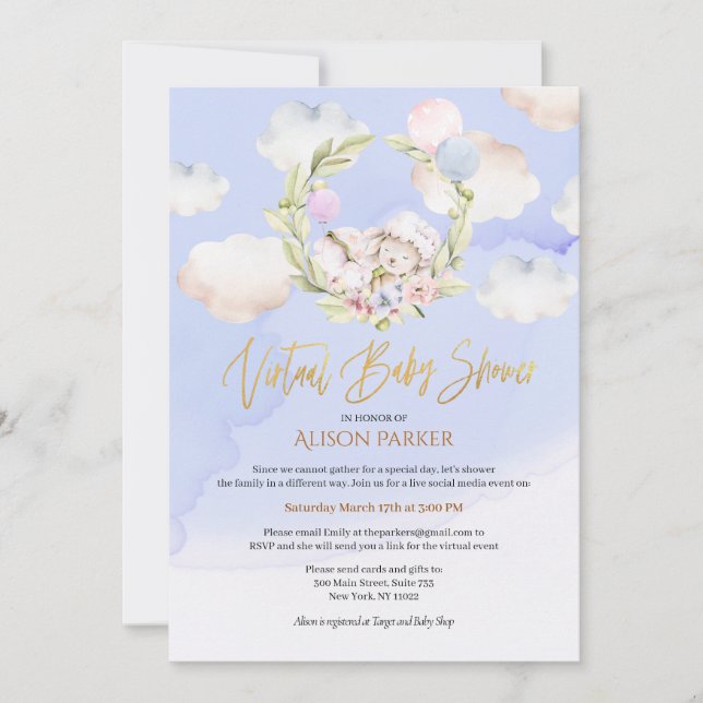 Cute Forest Rabbit Blue Sky | Virtual Baby Shower Invitation (Front)