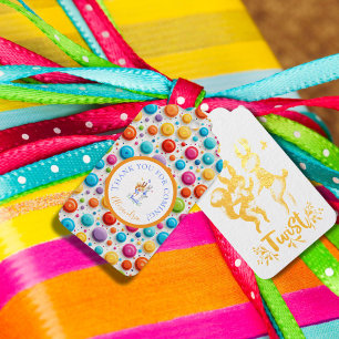 Cute Forest Rabbits Dancing Rainbow Polka Dots Foil Gift Tags