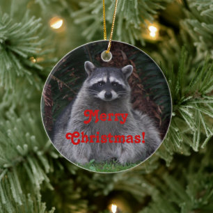 Cute Forest Raccoon Christmas Ceramic Ornament