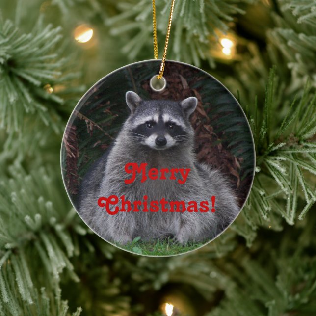 Cute Forest Raccoon Christmas Ceramic Ornament (Tree)