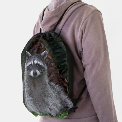 Cute Forest Raccoon Wildlife Photo Drawstring Bag