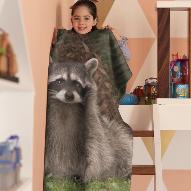 Cute Forest Raccoon Wildlife Photo Fleece Blanket (In Situ Folded)