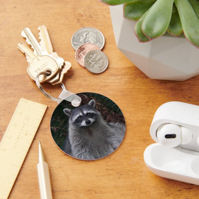 Cute Forest Raccoon Wildlife Photo Keychain (Desk)