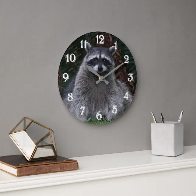 Cute Forest Raccoon Wildlife Photo Large Clock Zazzle