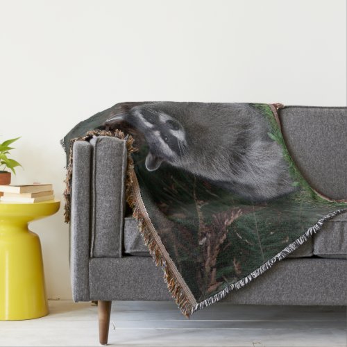 Cute Forest Raccoon Wildlife Photo Throw Blanket