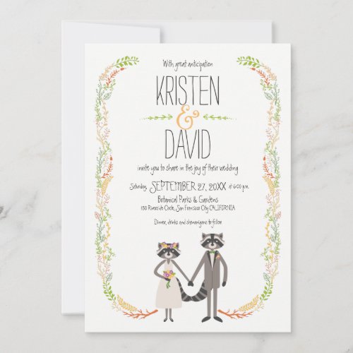 Cute Forest Raccoons Rustic Wedding Invitation