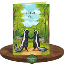Cute Forest Skunk Couple Wildflowers I Love You