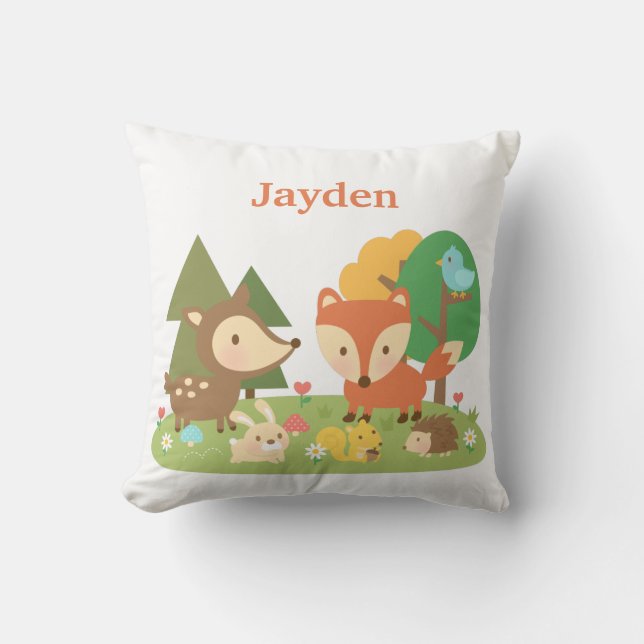 Cute Forest Woodland Animal Kids Room Decor Throw Pillow (Front)