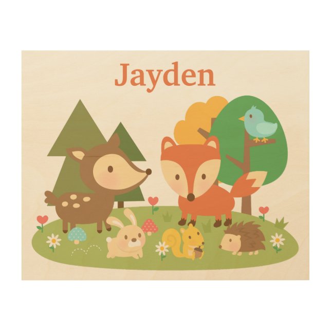 Cute Forest Woodland Animal Kids Room Décor Wood Wall Art (Front)