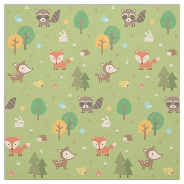 Cute Forest Woodland Animal Pattern For Kids Fabric (Swatch)