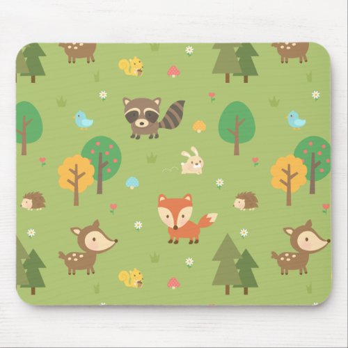 Cute Forest Woodland Animal Pattern For Kids Mouse Pad
