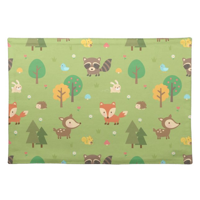Cute Forest Woodland Animal Pattern For Kids Placemat (Front)