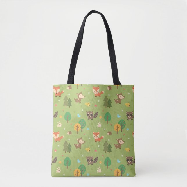 Cute Forest Woodland Animal Pattern Tote Bag (Front)