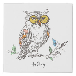 Cute Forest Woodland Animal Wise Owl Personalized Faux Canvas Print
