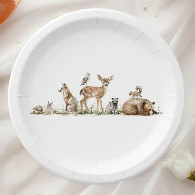 Cute Forest Woodland Animals Baby Shower Paper Plates | Zazzle
