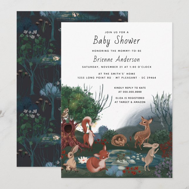 Cute Forest Woodland Animals Friends Baby Shower Invitation (Front/Back)