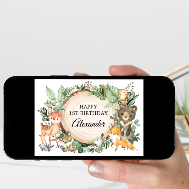 Cute Forest Woodland Animals Happy Birthday Card (Front Digital)