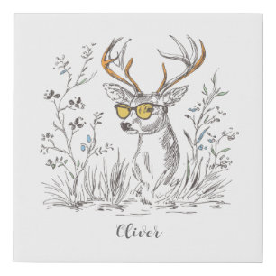 Cute Forest Woodland Deer Personalized Faux Canvas Print