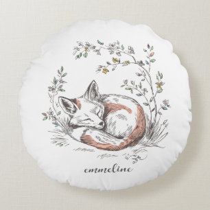 Cute Forest Woodland Fox Kids Personalized Round Pillow