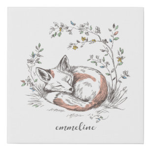 Cute Forest Woodland Fox Personalized Faux Canvas Print