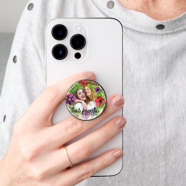 Cute Forever BFF Best Friends Custom Floral Mobile PopSocket (Hand)