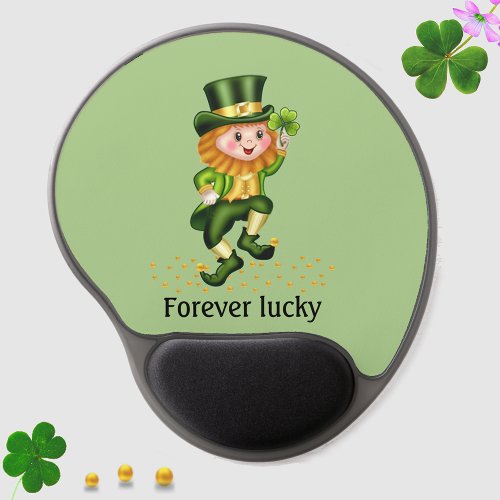 Cute Forever Lucky Green Gnome on Light Green Gel Mouse Pad