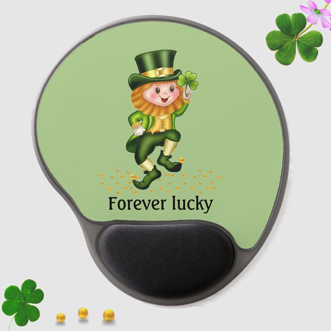 Cute Forever Lucky Green Gnome on Light Green Gel Mouse Pad (Creator Uploaded)
