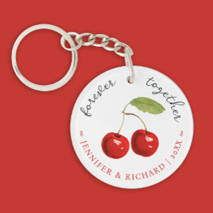 Cute Forever Together Love Words And Red Cherries Keychain