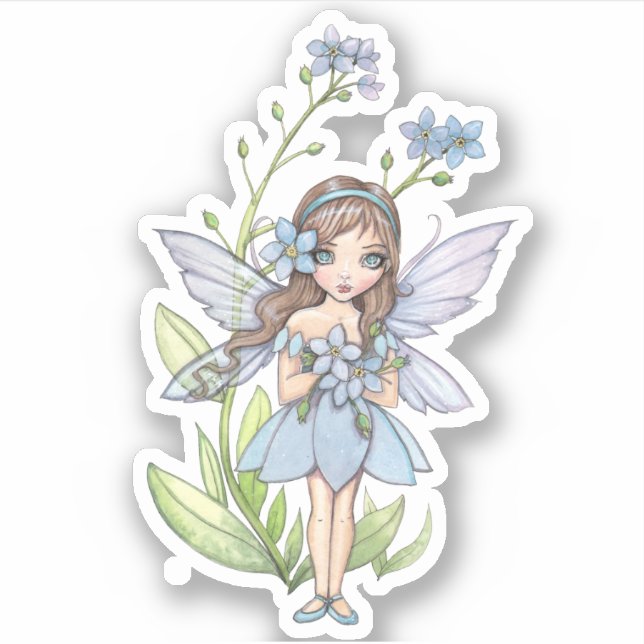 Cute Forget-me-Not Fairy Illustration Sticker (Front)