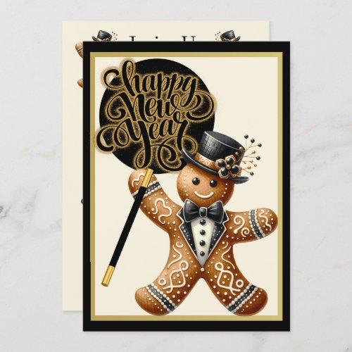 Cute Formal Gingerbread Man New Years  Invitation