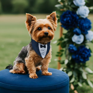 Cute Formal Navy White Tuxedo Bowtie Pet Wedding Bandana Collar