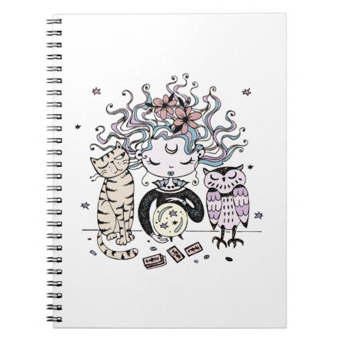  Cute Fortune_Teller with Cat Owl  Crystal Ball Notebook