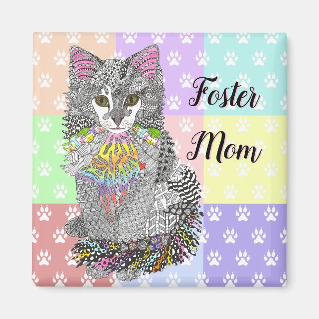 Cute Foster Mom Cat Magnet (Front)