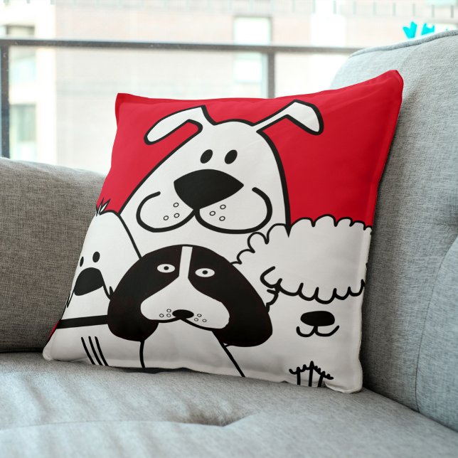 Cute Four Black and White Dog Doodles Throw Pillow (Cute Four Black and White Dog Doodles Throw Pillow)