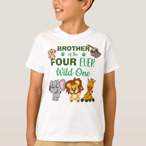 Cute Four Ever Wild Jungle Safari Animal Brother T_Shirt