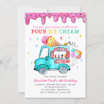 Cute Four Ice Cream Truck 4th Summer Kids Birthday Invitation<br><div class="desc">Cute Four Ice Cream Truck Summer Kids 4th Birthday Invitation</div>