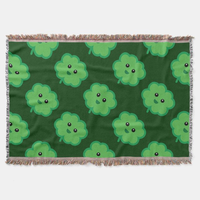 Cute Four Leaf Clover Throw Blanket (Front)