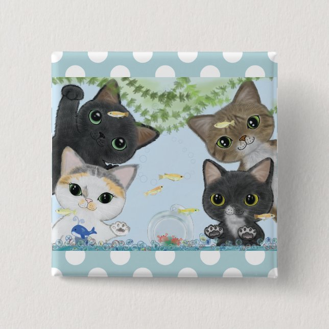 Cute Four Medaka Cats Button (Front)