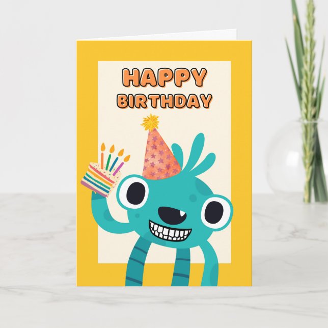 Cute Fourth Birthday for Child with Creature Card (Front)
