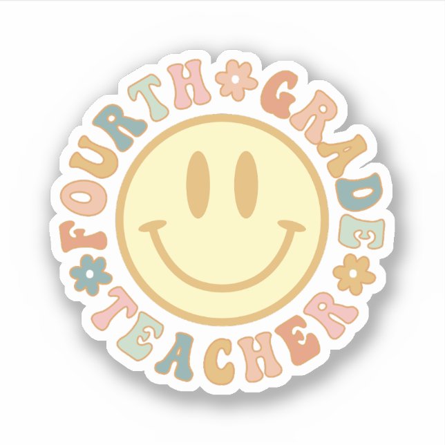 Cute Fourth Grade Teacher Gift, 4th Grade Teacher Sticker (Front)