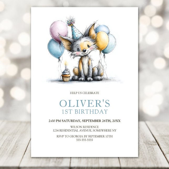 Cute Fox 1st Birthday Party Invitation (Creator Uploaded)