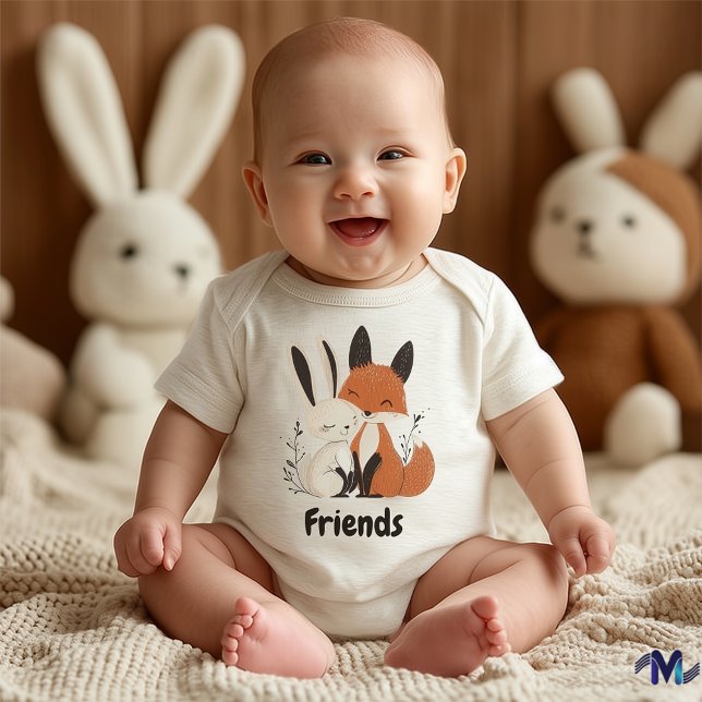 Cute Fox and Bunny Woodland Baby Illustration Bodysuit (Creator Uploaded)